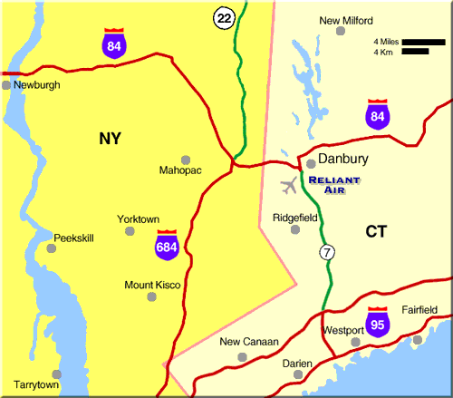 map to Relant Air at Danbury airport